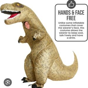 Fun Halloween Costume Inflatable Dinosaur fits 5’4 to 6’2”.Inflates to 7 ft tall